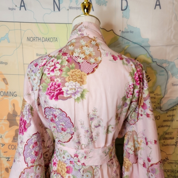 Sakurai Shoji Floral Pink Kimono Robe One Size With Belt 100% Cotton - Picture 7 of 16